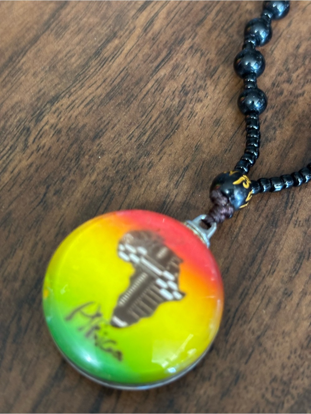 Africa map Rasta Gradient Round Pendant Necklace